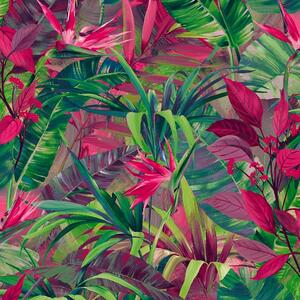 Vliesové tapety na zeď IMPOL Jungle Fever JF2303, listy růžovo-zelené, rozměr 10,05 m x 0,53 m, GRANDECO