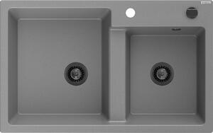 MEXEN/S - Tomas granitový dřez 2-bowl 800 x 500 mm, šedá, + černý sifon 6516802000-71-B