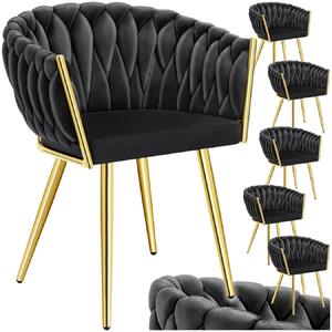 Tectake Set jídelních židlí Astano samet, uzlový design - černá/zlatá, Sada 6 kusů