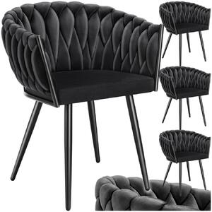 Tectake Set jídelních židlí Astano samet, uzlový design - černá, Sada 4 kusů