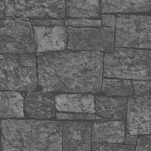 Vliesové tapety na zeď IMPOL 31994-2 Wood and Stone 2, kamenný obklad šedo-černý, rozměr 10,05 m x 0,53 m, A.S.Création