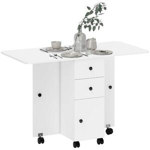 Skládací jídelní stůl HOMCOM s kolečky, skládacími křídlovými deskami, šuplíky a skříňkou pro 4-6 osob 120x60x76,5 cm Bílý | Aosom