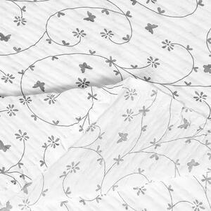 Goldea bavlněný krep - šedé kytičky a motýlci na bílém 145 cm