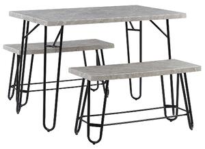 Jídelní set jídelní stůl a 2 lavice šedá s černým KEMPTON