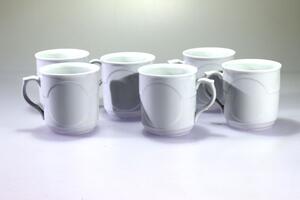 BDK-GLASS Sada 6ks bílých reliéfních porcelánových hrnků III