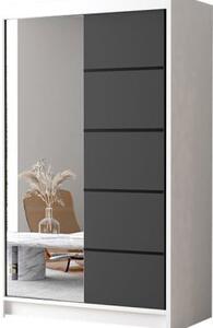 Kapol Fado III šatní skříň šíře 120 cm s velkým zrcadlem Stěny bílá / černá