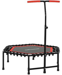 SPORTNOW Fitness Trampolína 114x114x132 cm, Elastická Postel, Fitness s Nastavitelným 3úrovňovým Řídítkem, Ocelový Rám pro Cvičení nohou a Těla Doma