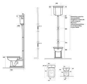 Kerasan WALDORF retro WC mísa s nádržkou, spodní/zadní odpad, bílá-bronz WCSET20-WALDORF