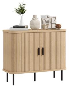 HOMCOM Vintage Komoda s 2 Posuvnými Dveřmi a Přihrádkami pro Obývací Pokoj, Kuchyni, Jídelnu 90x40x75 cm Dub | Aosom