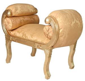 Zlaté francouzské sofa s bočními volutami a podhlavníky 96 cm