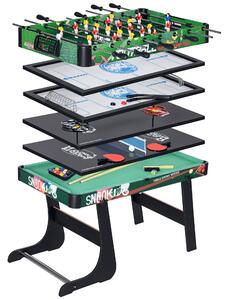 HOMCOM 6 v 1 Skládací Multiherní Stůl pro Děti od 7 Let – Stolní Hry: Kulečník, Stolní Fotbal, Ping Pong, Hoops, Air Hockey, Lední Hokej 118x104x71 cm