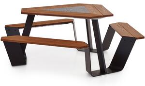 Extremis Jídelní stůl s integrovanou lavicí Anker, Extremis, 217x74 cm, rám i středová deska lakovaná ocel barva černá (RAL 9005), deska a sedací část tepelně upravené dřevo hellwood