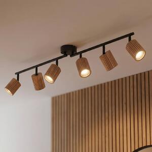 Lindby Stropní bodové světlo Stralino, 6 žárovek, délka 102 cm, dřevo, stmívatelný, Světlé dřevo, Chodba, Dřevo, Moderní
