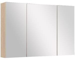 Koupelnová skříňka s zrcadlem kleankin - moderní skříňka se zrcadlem a 3 dveřmi s nastavitelnými policemi pro koupelnu a ložnici, 90x60x13.5 cm, dub |