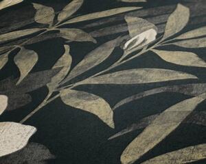 Vliesové tapety na zeď Cuba 38028-2, rozměr 10,05 m x 0,53 m, květy s listy béžové na černém podkladu, A.S.Création