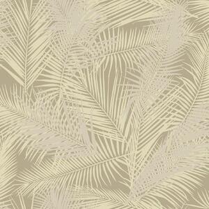 Vliesové tapety na zeď Eden J98207, palmové listy hnědo-stříbrné s metalickým odleskem, rozměr 10,05 m x 0,53 m, UGEPA