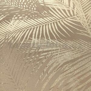 Vliesové tapety na zeď Eden J98207, palmové listy hnědo-stříbrné s metalickým odleskem, rozměr 10,05 m x 0,53 m, UGEPA