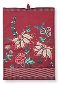 Pip Studio Flower Festival kuchyňská utěrka 50 x 70cm, tmavě růžová s květy