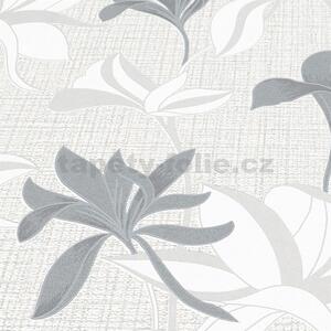Vliesové tapety na zeď Luna2 10241-10, rozměr 10,05 m x 0,53 m, květy stříbrno-bílé na textilním podkladu se stříbrnou nití, Erismann