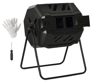 Outsunny 160L Dvoukamerový zahradní rotační kompostér s ventilačními otvory a ocelovými nohami 71x65x96 cm Černý | Aosom