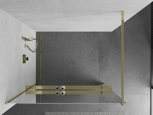 Mexen Kioto+, sprchová zástěna s poličkou a držákem na ručníky 120 x 200 cm, 8mm sklo vzor zrcadlo, zlatý profil, 800-120-121-50-50