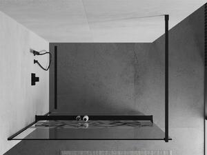 Mexen Kioto+, sprchová zástěna s poličkou a držákem na ručníky 80 x 200 cm, 8mm čiré sklo vzor bílý, černý profil, 800-080-121-70-85