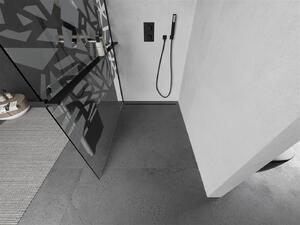 Mexen Kioto+, sprchová zástěna s poličkou a držákem na ručníky 90 x 200 cm, 8mm čiré sklo vzor bílý, černý profil, 800-090-121-70-85