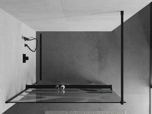 Mexen Kioto+, sprchová zástěna s poličkou a držákem na ručníky 70 x 200 cm, 8mm čiré sklo vzor bílý, černý profil, 800-070-121-70-97