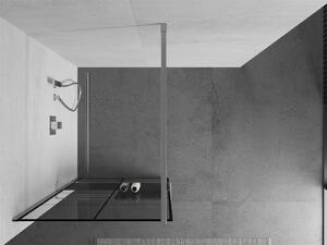 Mexen Kioto+, sprchová zástěna s poličkou a držákem na ručníky 90 x 200 cm, 8mm čiré sklo vzor černý rám, chromový profil, 800-090-121-01-77