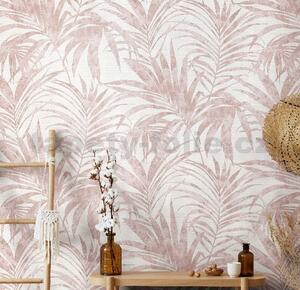 Vliesové tapety na zeď Ivy 82274, palmové listy růžové na bílém podkladu, rozměr 10,05 m x 0,53 m, NOVAMUR 6803-70
