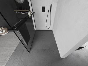 Mexen Kioto+, sprchová zástěna s poličkou a držákem na ručníky 140 x 200 cm, 8mm sklo čiré sklo vzor černý rám, černý profil, 800-140-121-70-70