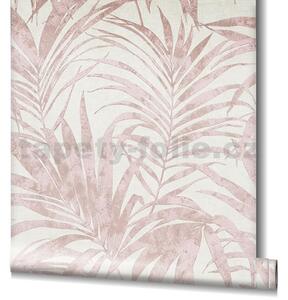 Vliesové tapety na zeď Ivy 82274, palmové listy růžové na bílém podkladu, rozměr 10,05 m x 0,53 m, NOVAMUR 6803-70