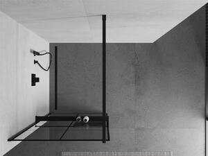 Mexen Kioto+, sprchová zástěna s poličkou a držákem na ručníky 70 x 200 cm, 8mm sklo čiré sklo vzor černý, černý profil, 800-070-121-70-77