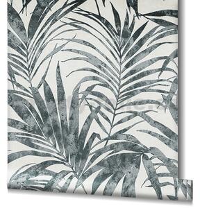 Vliesové tapety na zeď Ivy 82272, palmové listy šedé na bílém podkladu, rozměr 10,05 m x 0,53 m, NOVAMUR 6803-50