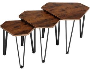 Tectake 404734 odkládací stolek torquay – set - industriální dřevo tmavé, rustikální