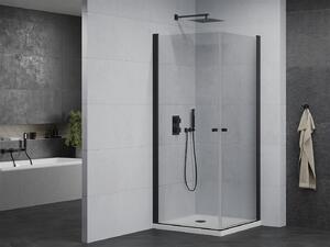 Mexen Pretoria Duo, sprchový kout se 2-křídlými dveřmi 70 (dveře) x 70 (dveře) cm, 6mm čiré sklo, černý profil + sprchová vanička, 852-070-070-70-02-4010B
