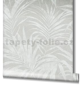 Vliesové tapety na zeď Ivy 82271, palmové listy metalicky bílé na šedém podkladu, rozměr 10,05 m x 0,53 m, NOVAMUR 6803-40