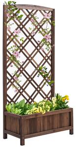 Outsunny Dřevěný Květináč s Trellis a Rámem pro Popínavé Rostliny na Terase nebo Balkonu 60x30x122,5 cm Hnědá | Aosom