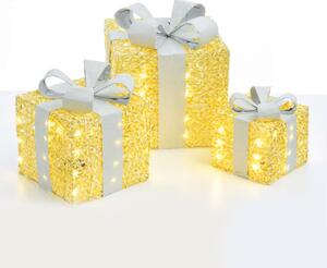 ACA Lighting zlatá hedvábná sada dárkové balíčky, 20+30+40 WW mini LED na baterie 3x3xAA IP20 18,24,30cm X1190115