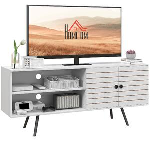 HOMCOM TV stolek do obývacího pokoje pro TV do 65 palců, moderní TV stolek se 2 otevřenými policemi a 1 nastavovací policí 145x38x65 cm Bílý | Aosom