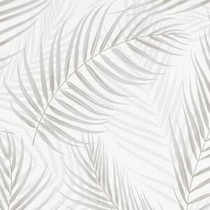 Vliesové tapety na zeď GMK 10221-31, rozměr 10,05 m x 0,53 m, palmové listy hnědo-šedé na bílém podkladu, Erismann