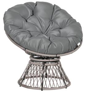 Outsunny Synthetic Rattan Otáčecí Papasan Křeslo Oválné Wicker PE Křeslo s Polštářem a Ocelovým Rámem Nosnost 160 kg pro Zahradu, Patio, Terasu 87x97x
