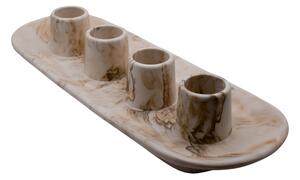 VOJA HOME Svícen TITANOR pro 4 svíce, Ø kalíšek 2,3 cm, 25 × 10 × 5 cm Barva: Krémová hnědá (styl marble)