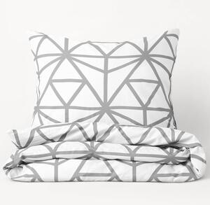 Goldea saténové ložní povlečení deluxe - šedé geometrické tvary na bílém 240 x 200 a 2ks 70 x 90 cm