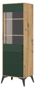 KONDELA Vitrína, dub artisan/tmavě zelená, LUGON 2D LU9