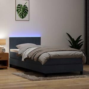 Box spring postel s matrací a LED tmavě šedá 80x220 cm samet 3317098