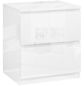 HOMCOM Moderní noční stolek s 2 šuplíky, noční stolek pro ložnici a obývací pokoj 40x34x45 cm Leskle bílý | Aosom