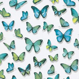 Papírové tapety na zeď Papillon 30000-18, rozměr 10,05 m x 0,53 cm, motýli modro-zelení, Erismann