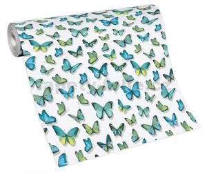 Papírové tapety na zeď Papillon 30000-18, rozměr 10,05 m x 0,53 cm, motýli modro-zelení, Erismann