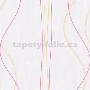Papírové tapety na zeď Papillon 30001-03, rozměr 10,05 m x 0,53 cm, vlnovky s pruhy růžovo-oranžové, Erismann
